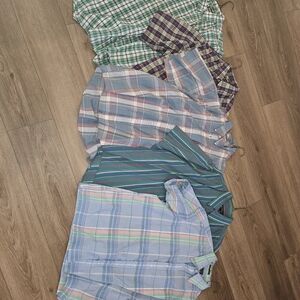 Plaid Button Down Short Sleeve Shirts - Green, Purple, Blue Lot of 5
